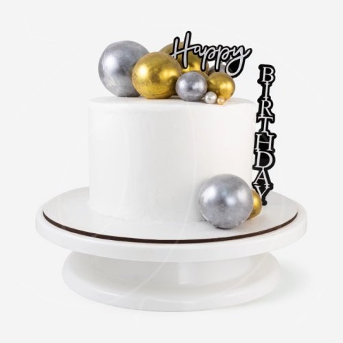 Топпер декоративный акриловый "Happy Birthday" Чёрно-серебряный 9,5х15 см 551954